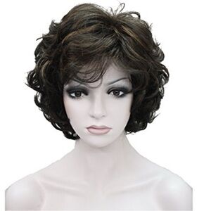 Brown Curly Wig with Voluminous Layers and Side-Swept Bangs